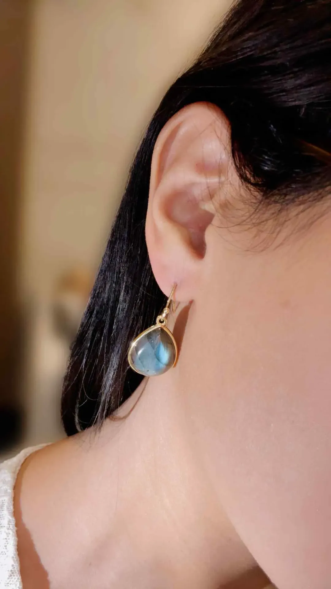 [BO-GOUTTE-LAB] Boucle d'oreille en Labradorite (goutte)