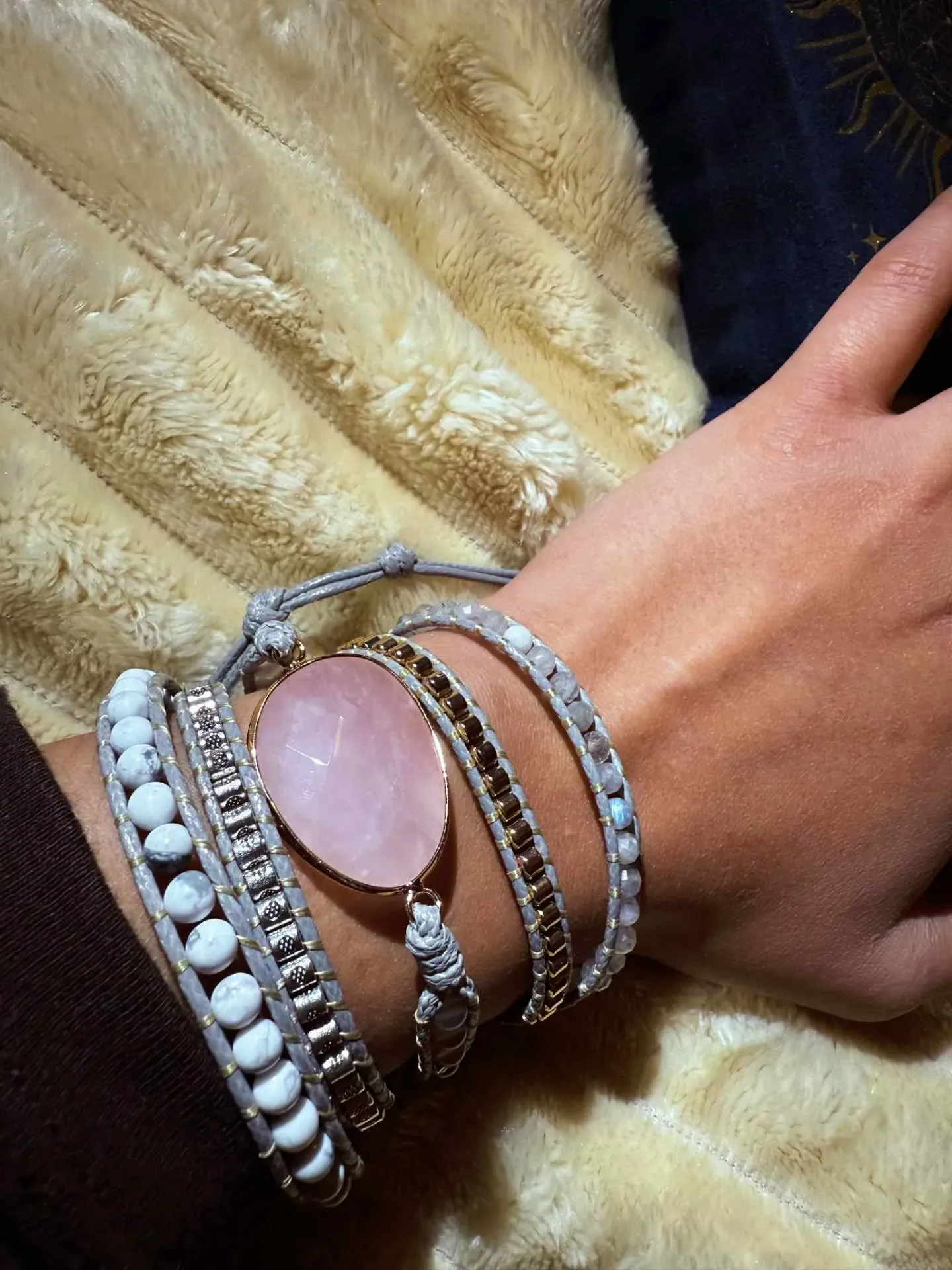 [BR-QU-RO-BOHO] Bracelet Bohème Quartz rose