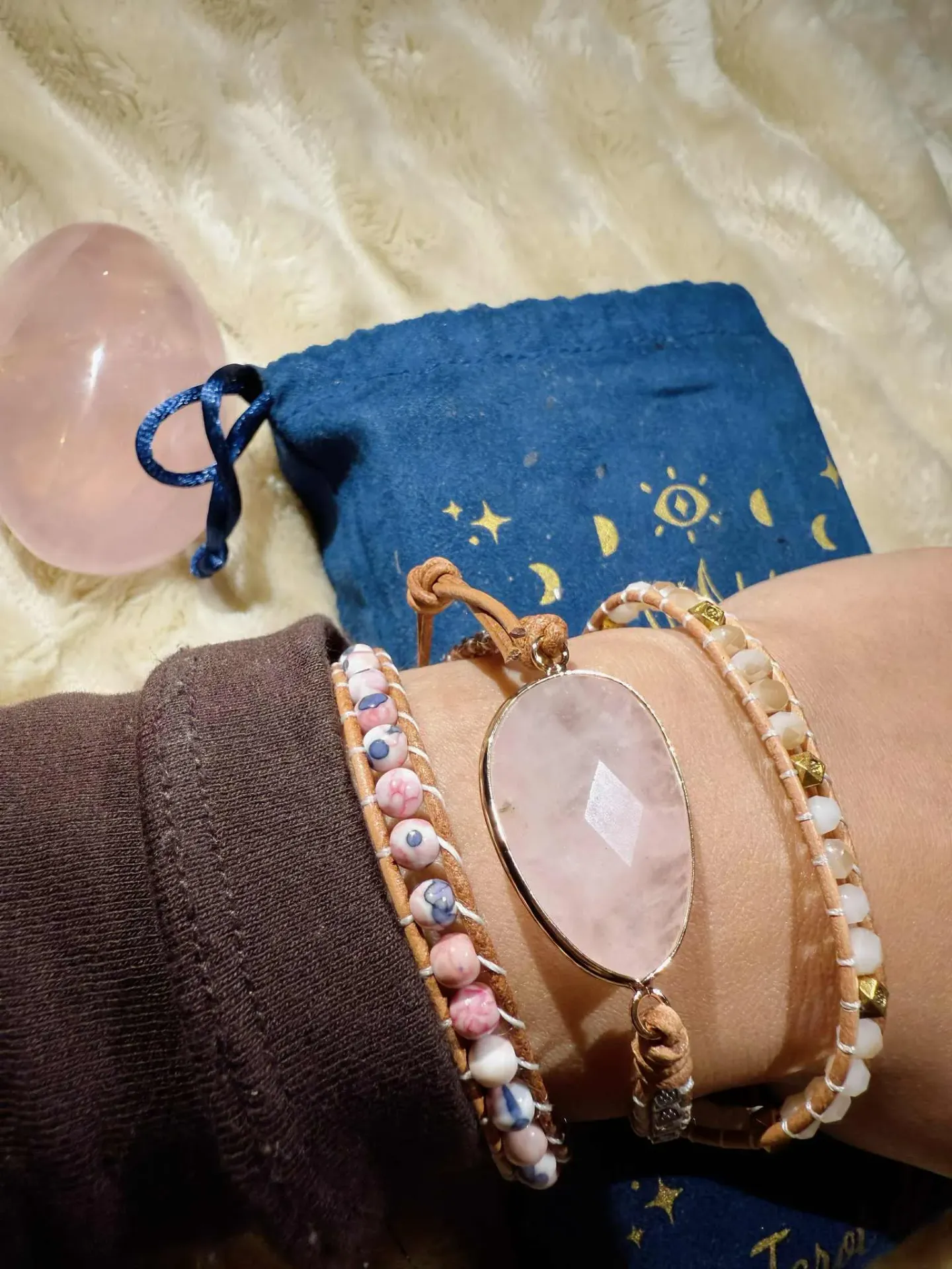 [BR-QU-RO-SIM] Bracelet Bohème Quartz rose simple